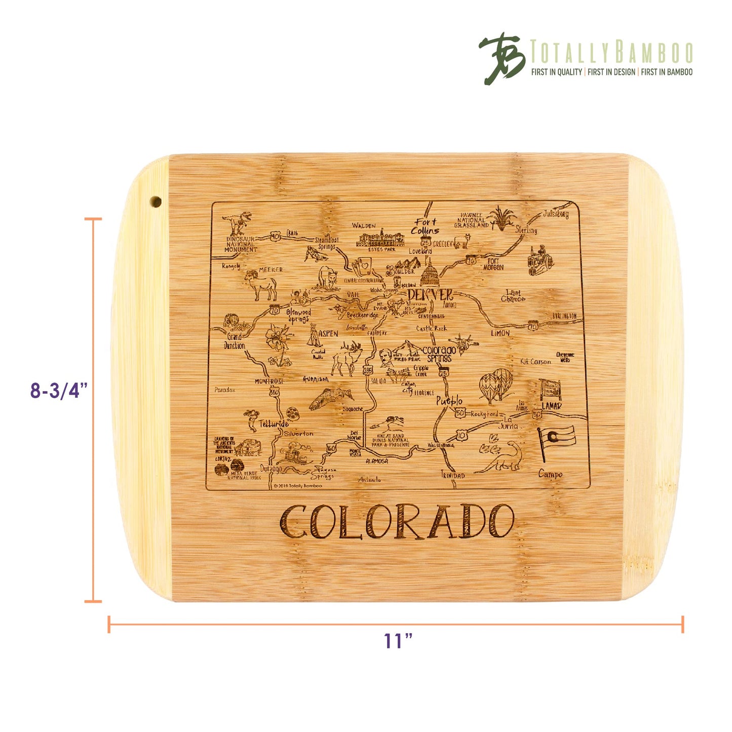 Totally Bamboo A Slice of Life Colorado State Serving and Cutting Board, 11" x 8.75"
