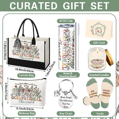 Patelai 7 Pcs Occupational Therapy Gifts for Women 2026 Ot Gifts with 20 oz Tumbler Canvas Tote Bag Makeup Bag Occupational Therapist Speech Appreciation Gift Set for National Ot Month