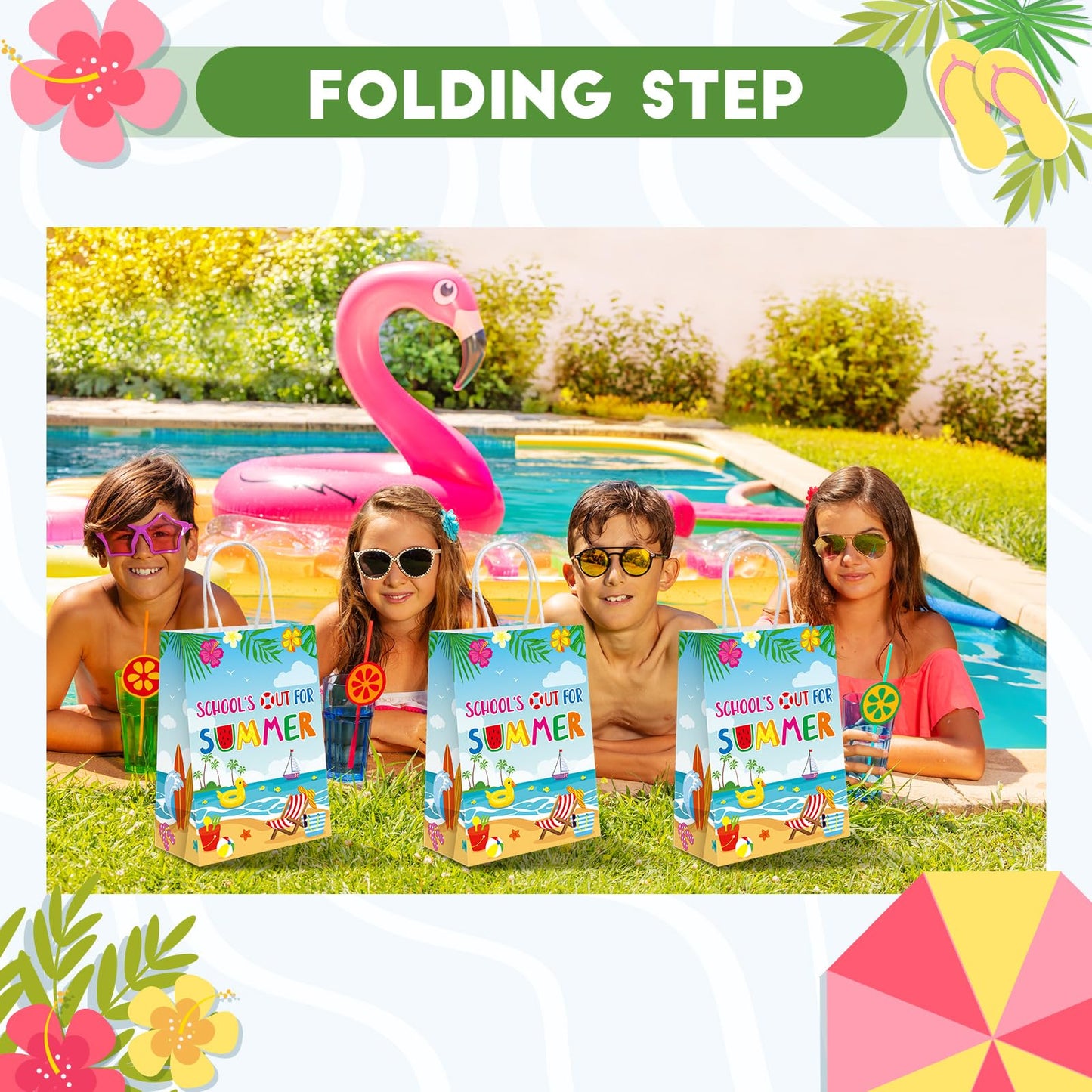 Sweetude 24 Pcs School's out for Summer Gift Bags End of School Year Present Summer Beach Pool Goodie Treat Paper Bags for Summer Vacation Graduation Tropical Party Celebration Favors Supplies