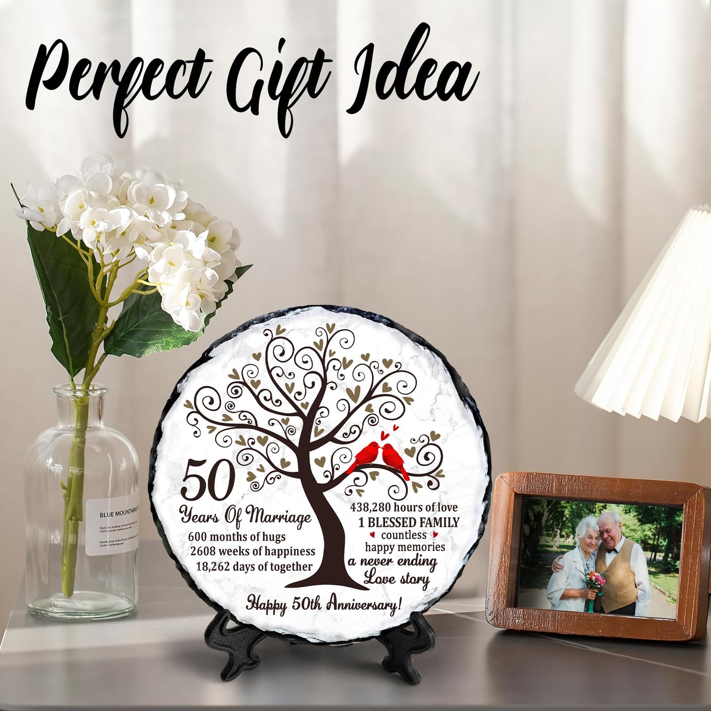 Golden Couple Slate Plate – 50th Wedding Anniversary for Parents, Gifts for Husband and Wife – Unique Decorative Keepsake Sign to Celebrate 50 Years of Love and Marriage