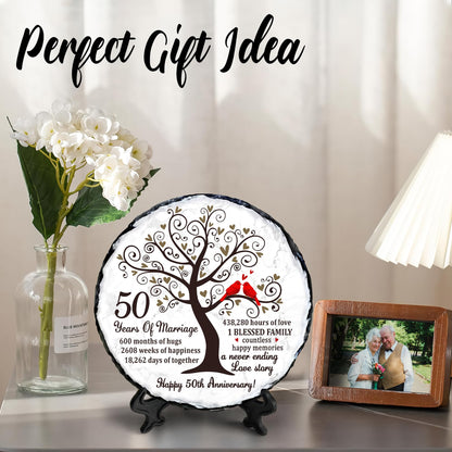 Golden Couple Slate Plate – 50th Wedding Anniversary for Parents, Gifts for Husband and Wife – Unique Decorative Keepsake Sign to Celebrate 50 Years of Love and Marriage