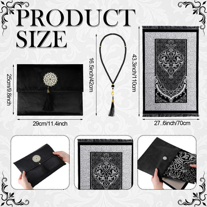 Geiserailie 8 Pcs Islamic Ramadan Eid Gifts Set Include Prayer Rug with Prayer Bead and Portable Bag Quran Metal Bookmark Tumbler Scented Candle Bracelet Box for Men Women Eid Holidays New Year Gifts