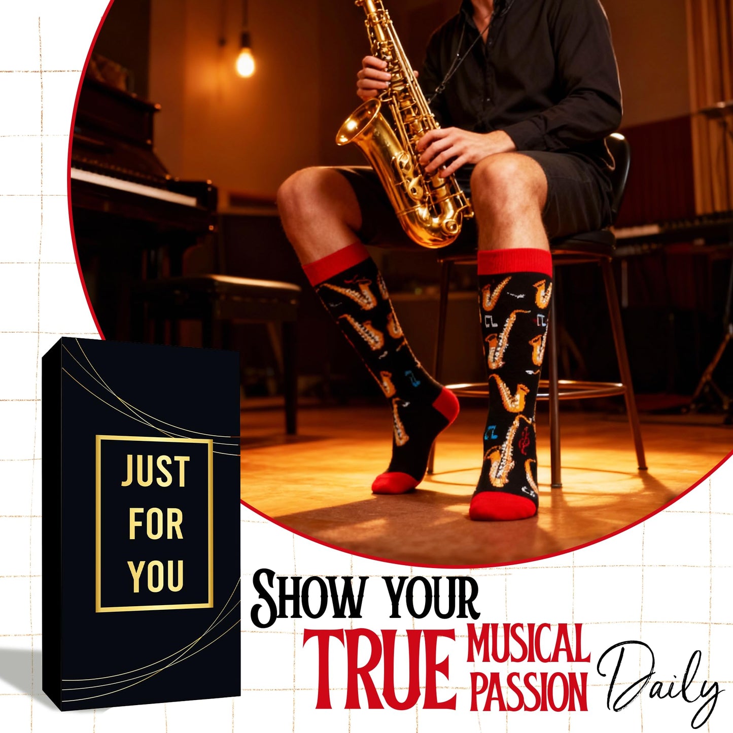 ZAGKOO Gifts for Guitar Players Rock And Roll Music Lovers Saxophone Trombone - Funny Socks for Men Women - Fathers Day Ideas