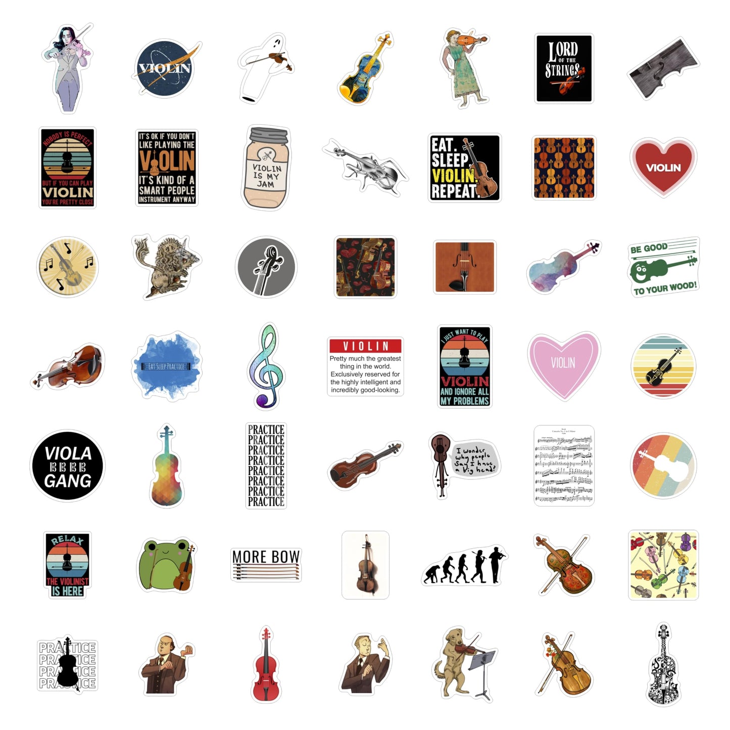 BulbaCraft 100Pcs Violin Stickers for Water Bottle and Laptop - Violin Party Supplies & Decorations, Waterproof Vinyl Decals, Music and Instrument Stickers, Gifts for Women & Men
