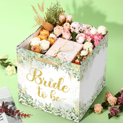 Woosytoo Large Bridal Shower Square Gift Bags Sage Green Bride Gift Bag with Tissue Paper Bridal Wrapping Paper Bachelorette Engagement Wedding Shower Favor Bag for Bride to Be Party Decoration