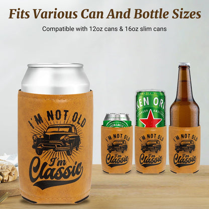 Men Birthday Gifts Ideas,Retirement Gifts for Men,Gift for Dad From Daughter,I'm Not Old I'm Classic Leather Can Cooler,Fun Gift forMen,Dad,Him,Husband,Grandpa,Leather Can Cooler for Mens 12OZ