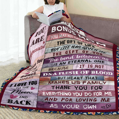 Bonus Mom Gifts Blanket from Daughter Son, Stepmom Birthday Gifts for Bonus Mother Stepmother Mothers Day Christmas Thanksgiving Gift Throw Blankets 50" x 60"