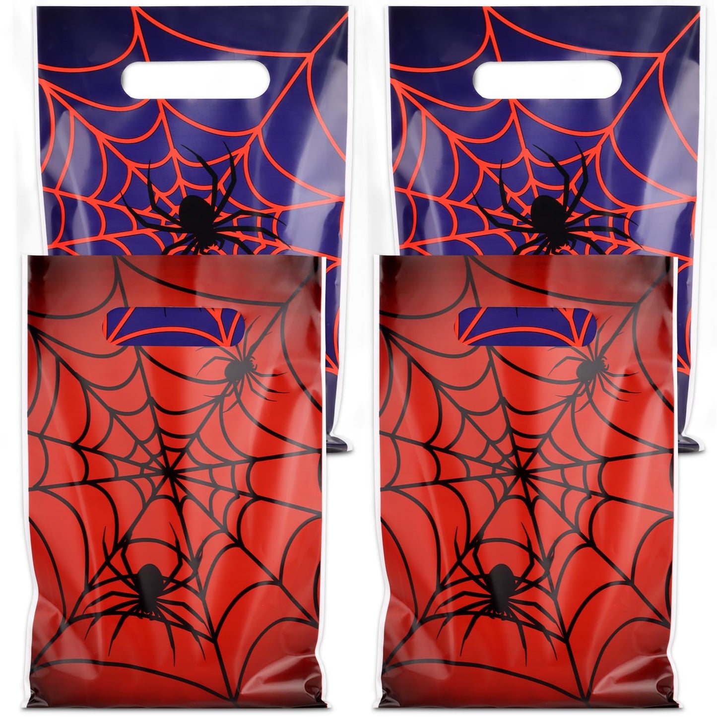 Hooqict 50PCS Spider Web Goodie Bags Party Favors Plastic Spider Gift Bags with Handle Snack Goody Treat Candy Bag for Kids Boys Cartoon Birthday Party Decorations Supplies