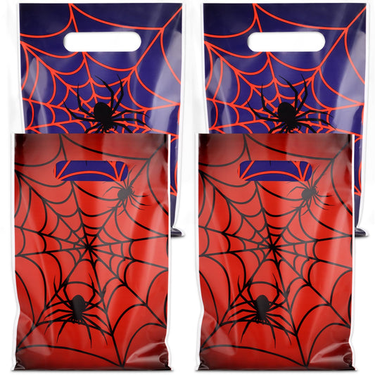 Hooqict 50PCS Spider Web Goodie Bags Party Favors Plastic Spider Gift Bags with Handle Snack Goody Treat Candy Bag for Kids Boys Cartoon Birthday Party Decorations Supplies