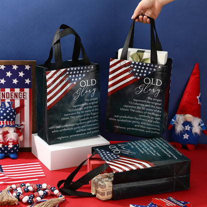 Sweetude 15 250 Anniversary Patriotic Gift Bags Bulk American Flag Theme Bags with Handle Medium Reusable USA Souvenirs Gifts for Church Remembrance Day Party Decorations Favors