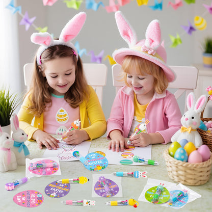 ANGOLIO 84PCS Easter Gifts Bulk Cartoon 4 in 1 Multicolor Ballpoint Pens with Greeting Cards for Easter Party Favors Basket Stuffers Goodie Bag Filler School Supplies Students Rewards Classroom Gifts
