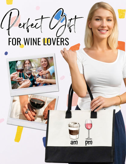 InnoBeta Wine Gifts for Women, Wine Lovers Gifts for Women Canvas Tote Bag, with Top Zipper Closure and Shoulder Strap for Birthday, Mother's Day, Christmas