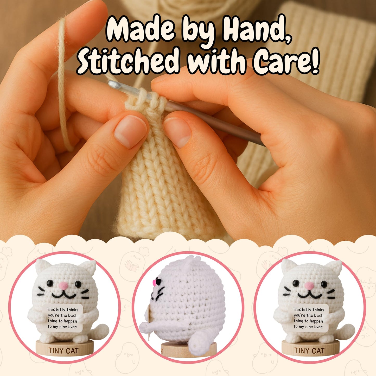 Cat Lover Gifts for Women - Positive Crochet Animal with 30 Cute Signs | Cat Mom Gift for Women for Birthday | Funny Fur Mama Themed Decor Stuff Present Ideas for Cats Lady | Present Idea for Friends