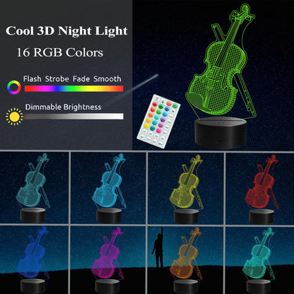 Violin Night Light, Violin Gifts, Cello 3D Illusion Lamp with Remote Control, 16 RGB Colors, 4 Flashing Modes, Timer, Dimmable, Kids Music Room Decor
