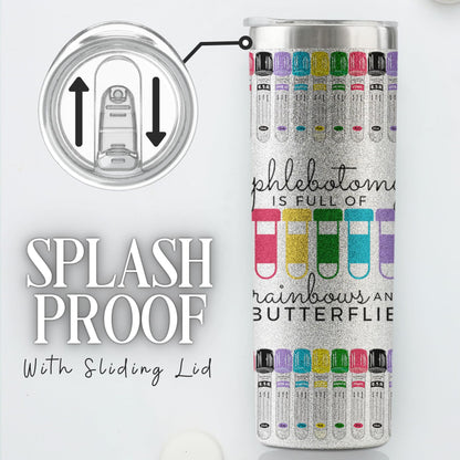Onebttl Nurse Gifts for Women - Phlebotomy Gifts - Phlebotomist Graduation Gifts - Nurse Week Day Gifts - Phlebotomy is Full of Rainbows and Butterflies, 20oz Glitter Insulated Tumbler Cup with Straw