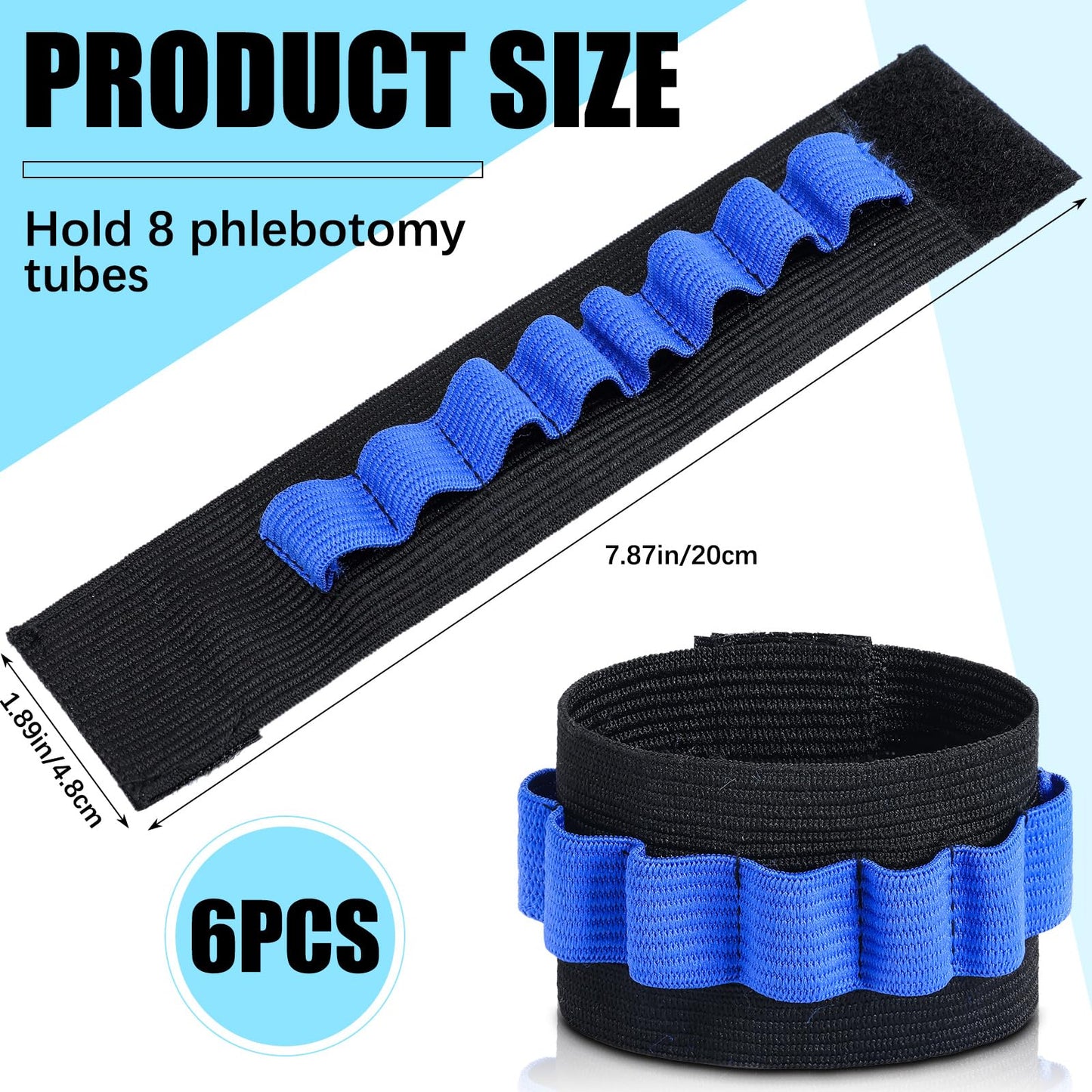 Threlaco 6 Pack Phlebotomy Tube Holder Wristband Blood Draw Tube Bracelet Strap Blood Draw Caddy Kit Hold 8 Phlebotomy Tubes for Phlebotomist Nurse Appreciation Week Gift(Blue)