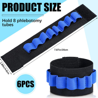 Threlaco 6 Pack Phlebotomy Tube Holder Wristband Blood Draw Tube Bracelet Strap Blood Draw Caddy Kit Hold 8 Phlebotomy Tubes for Phlebotomist Nurse Appreciation Week Gift(Blue)