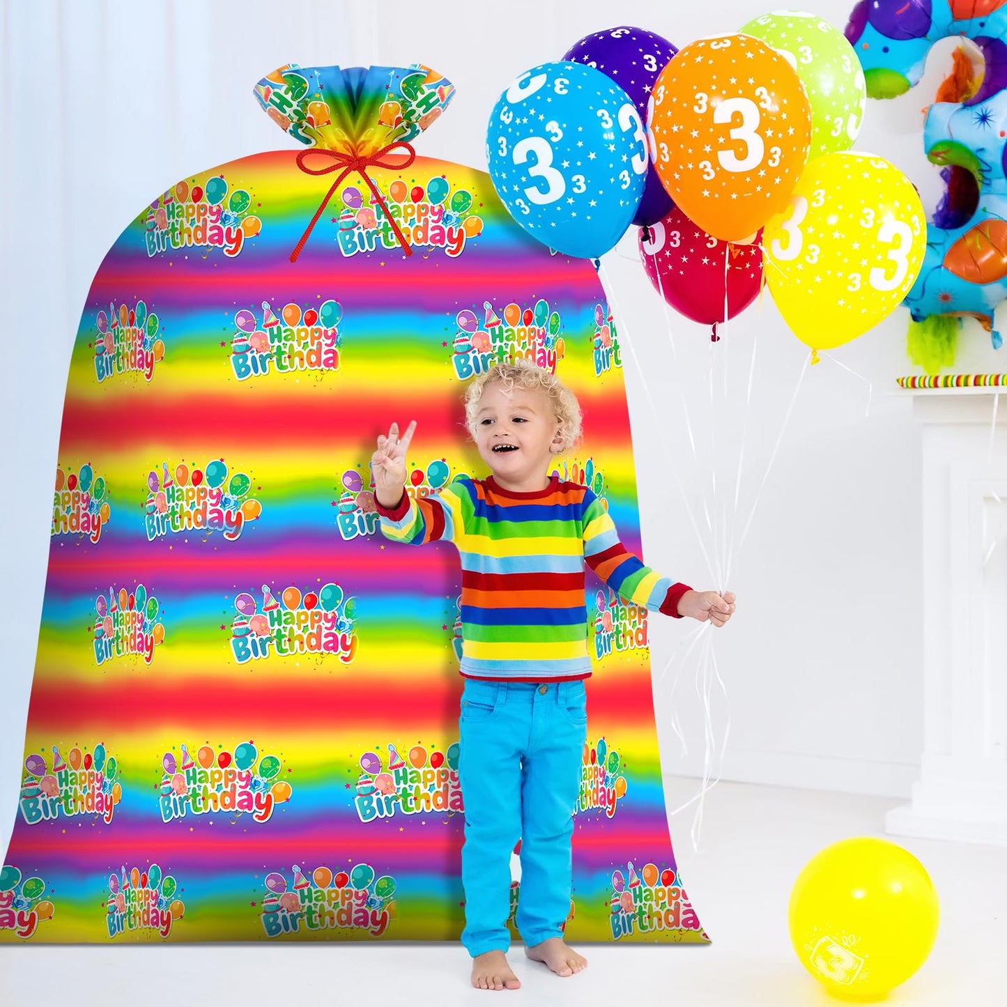 Yingzhao 2 Pcs 80 x 60 in Jumbo Bike Gift Bags Extra Large Rainbow Birthday Gift Bags Large Plastic Present Bags Gift Sack for Birthday Baby Shower Favors Holiday Bicycle Bag