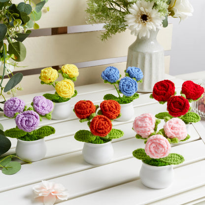 LAIDANLA Crochet Flowers Blue Roses Mini Potted, Handmade Blue Rose Anniversary Appreciation Birthday Gifts for Women Friend Teacher Coworker Mom Sister Knitted Flower for Desk Car