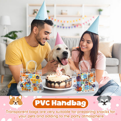 Abbylike 24 Pcs Dog Paw Clear PVC Gift Bag with Handles Party Favor Bag Candy Gift Treat Bags for Sports Theme Party Decorations Game Celebration Supplies Birthday Decorations