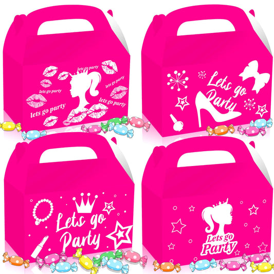 JeVenis 12 PCS Pink Candy Boxes - Let's Go Party Supplies - Gift Box Treat Bags for Girl Birthday Party & Bridal Shower