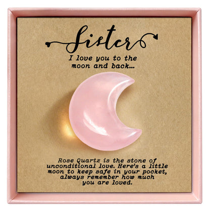 Sister Gift from Sister, Rose Quartz Moon Pocket Hug Keepsake, Meaningful Birthday Gift for Sister, Long Distance Sister Gift, Emotional Love Reminder Gift for Women, Graduation