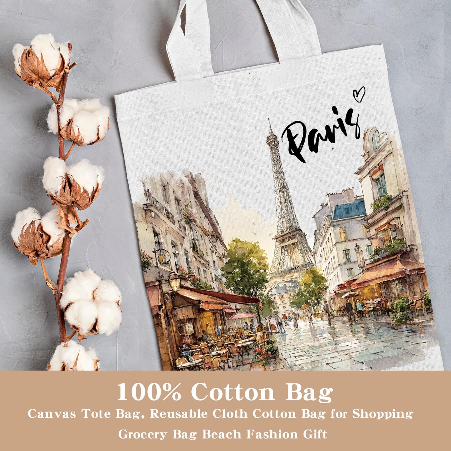 Paris Gifts Tote Bag - Travel Souvenirs from France Cotton City Themed Totes Reusable Grocery Bags for Shopping Beach Aesthetic Handbag Christmas New Year Birthday Gift for Women Mom Daughter