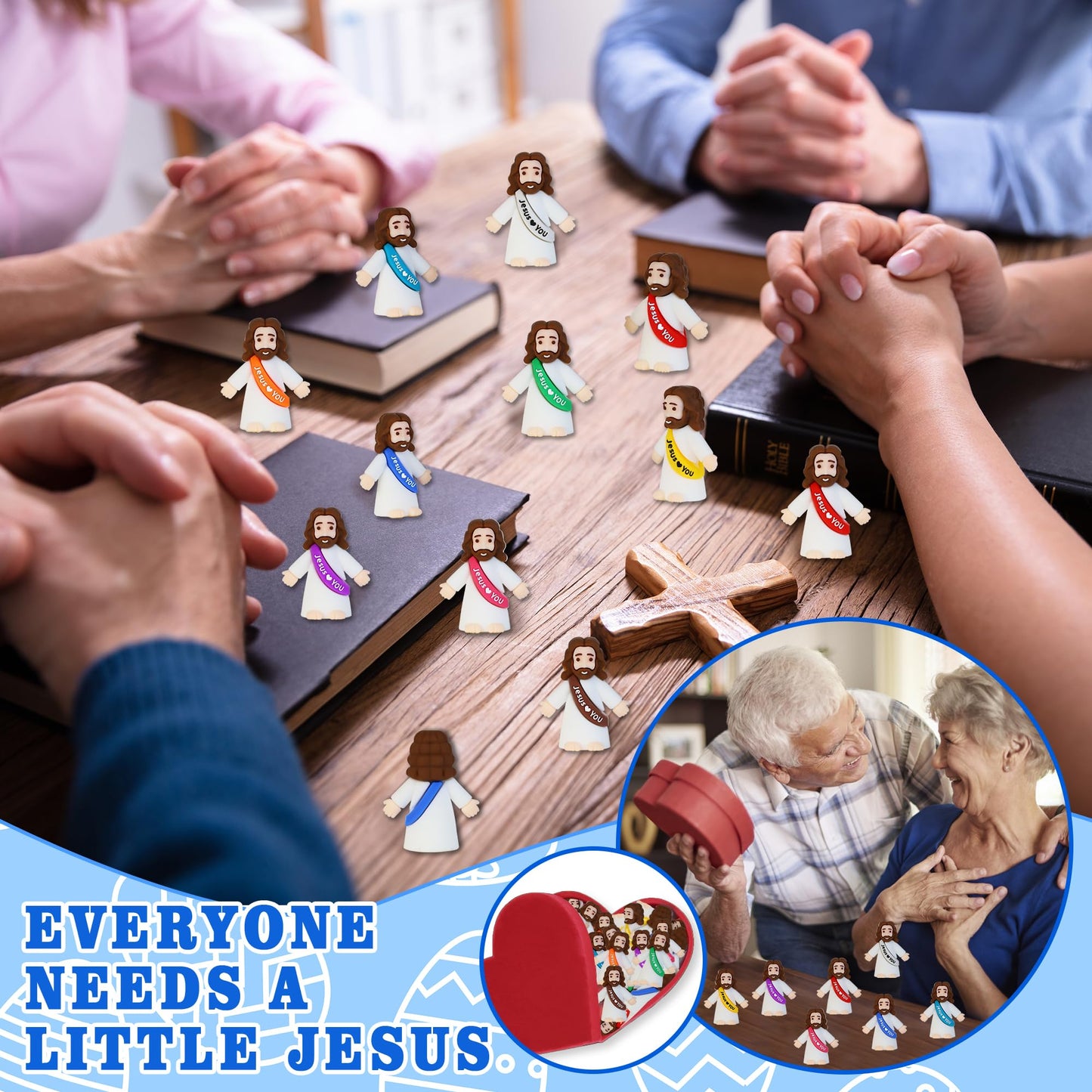 Bamamon 50 Pcs Little Jesus Figures, Mini Jesus Figurines in Bulk Easter Jesus Loves You Tiny Christ Toys to Hide and Seek Sunday School Religious Party Favors Baptism Gifts for Easter Egg Stuffers