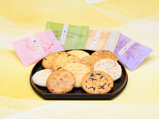 Japanese Rice Cracker Assortment Box – Traditional Senbei Snack with Soy Sauce, Seaweed, Plum & Salt flavor Authentic Japanese Confection Gift Set