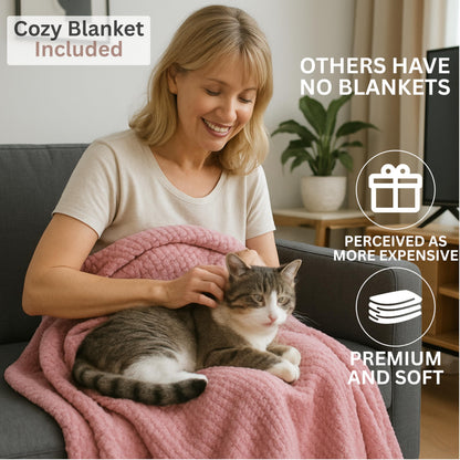 Luxury Cat Lover Gifts for Women, Cat Mom Gifts for Women, 8pc Cats Themed Gift Set with Premium Blanket & Shatterproof Steel Tumbler, Crazy Cats Lady Gift Box for Birthday & Mothers Day