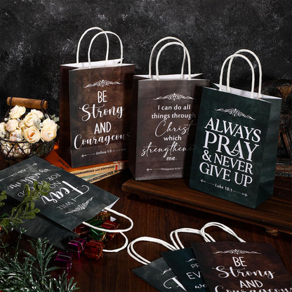 Skyygemm 24 Pcs Fathers Day Christian Gift Bags Bulk Religious Bible Verse Treat Bags with Handles Inspirational Scripture Church Gifts for Men Women Dad Mom Christian Church Party Favors Decorations
