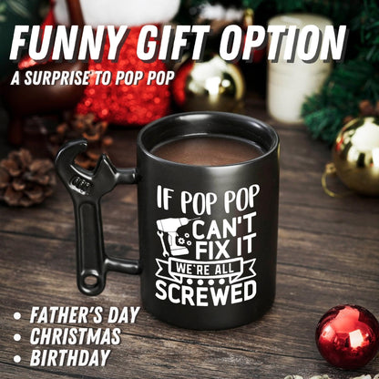 Onebttl Pop Pop Gifts From Grandkids Coffee Mug with Wrench Handle - Grandpa Funny Ceramic Mug, 13.5oz/400ml