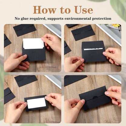 200 Packs Window Gift Card Envelopes Gift Sleeves, 4" x 2.4" Card Holder Envelope, Mini Business Invitation Cards Envelopes Without Cards for Christmas New Year Thanksgiving Party (Black)