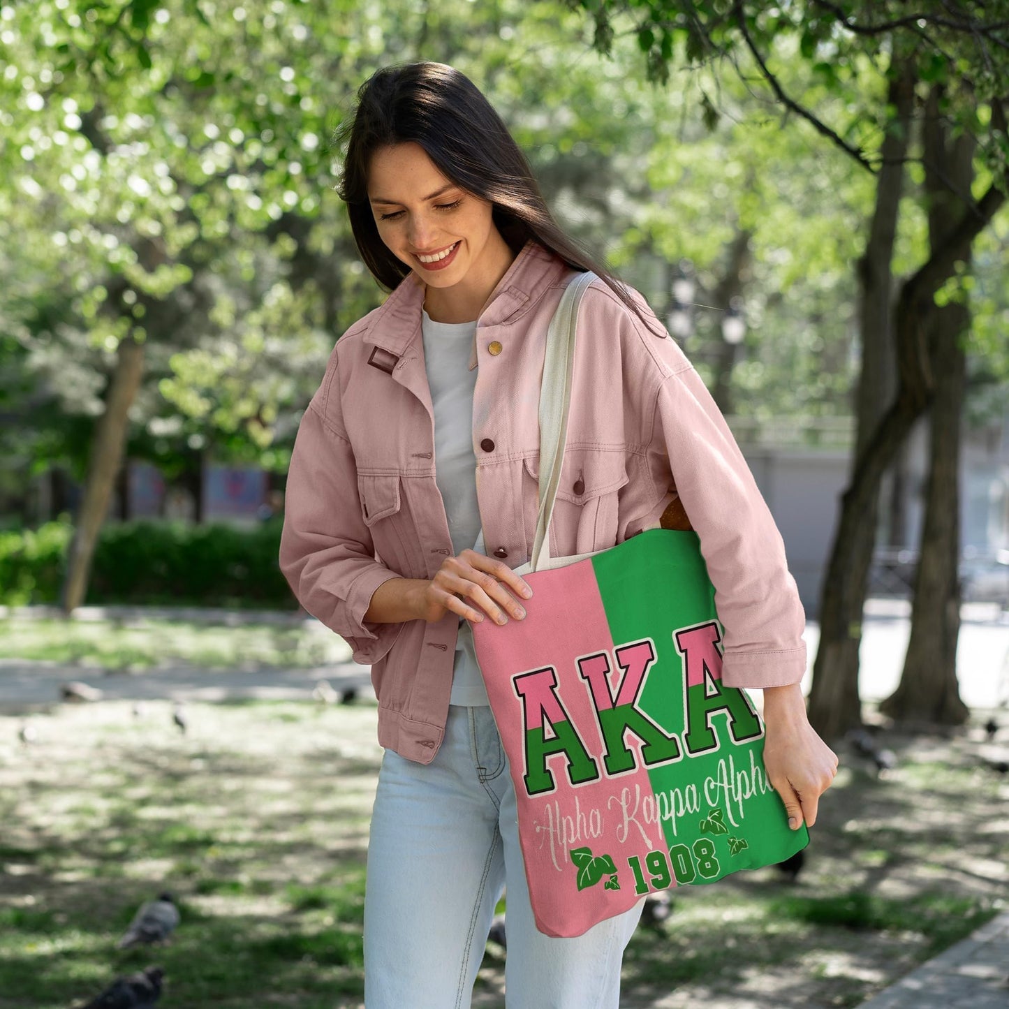 ATHAND AKA Sorority Canvas Tote Bag with Zipper Inner Pocket,Reusable Shopping Beach Travel Grocery Bag for Friend,Girl