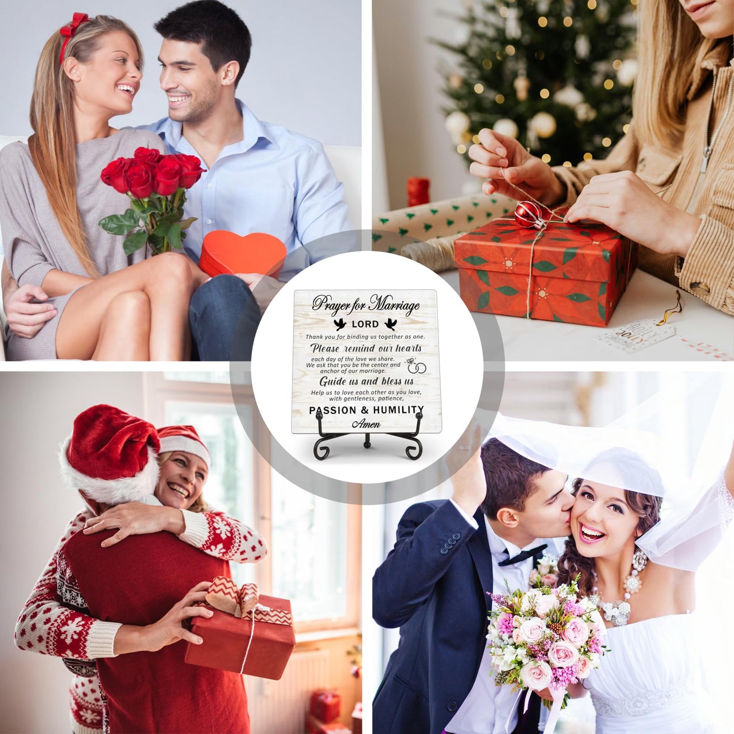 Prayer for marriage Wedding sign Marriage blessing Gifts for Wedding Couples Valentines Christmas Home decor Wood plaque sign with stand (5.1" x 5.1")