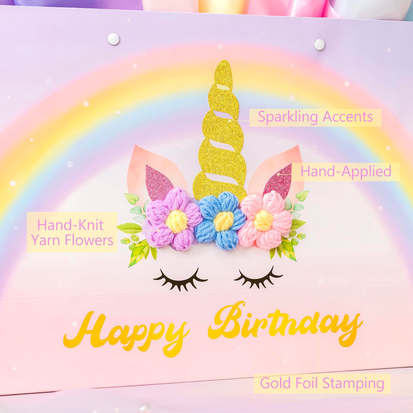 Crisky Unicorn Birthday Bags for Girls with Card & Tissue Paper, Birthday Gift Bags for Kids Baby Daughter Bday Party Decorations Gift Ideas