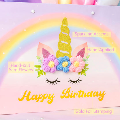 Crisky Unicorn Birthday Bags for Girls with Card & Tissue Paper, Birthday Gift Bags for Kids Baby Daughter Bday Party Decorations Gift Ideas