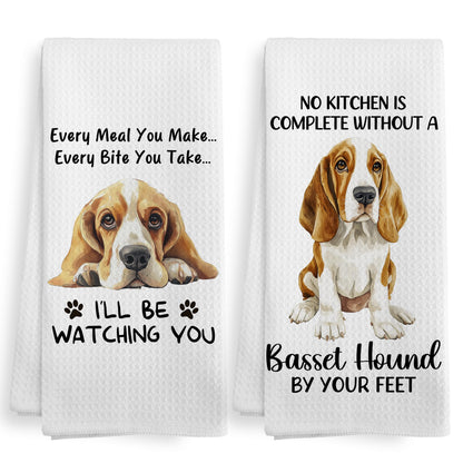 Funny Bassett Basset Hound Dog Mom Kitchen Towels Decor Gifts for Women Men Kids, Bassett Basset Hound Dog Decor Ornament Accessories Dish Hand Tea Towels Sets of 2 for Kitchen, 16x24 Inch