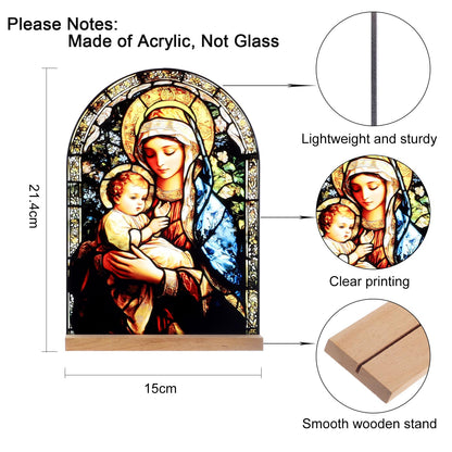 KOMI Madonna and Child Icon Virgin Mary Christ Jesus Catholic Ornament Statue Tabletop Decor Acrylic Standing Home Altar Decor Christian Gifts