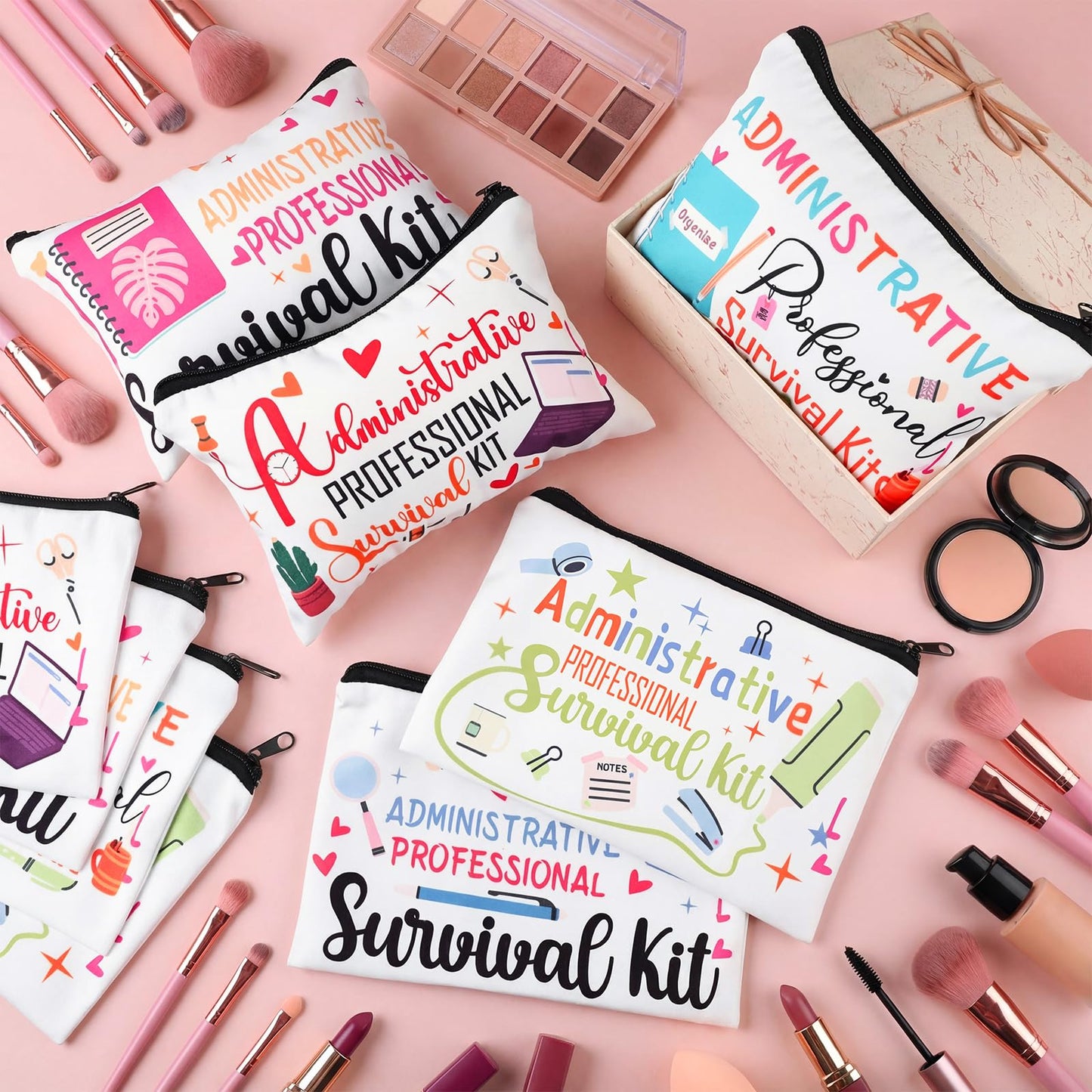 10 Pcs Administrative Professionals Day Gifts Cosmetic Bag Bulk Admin Assistant Survival Kit Secretary Appreciate Gift Bulk Makeup Bag for Admin Squad Employee Coworker Supplies