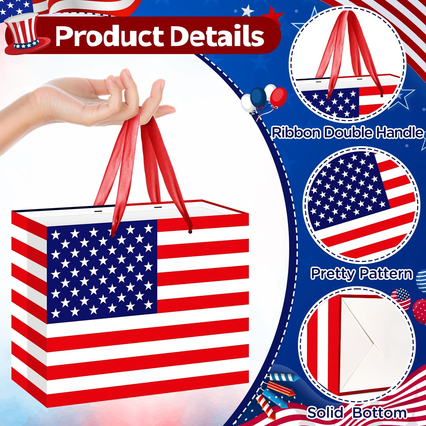 United States US Flag Gift Bag with Card & Wrapping Papers, USA 4th of July Gift Bag Party Decorations American Patriotic for National Day of The United States,Birthday,Souvenirs Goodie Treat Bag