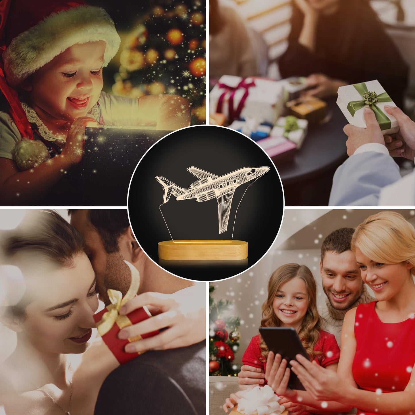 3D Illusion Airplane Night Light for Pilot Gift, Unique Aviation Gifts for Men, Dimmable Wooden LED Lamp with Remote Control for Boys Room Decor, USB Powered Bedside Table Lamp