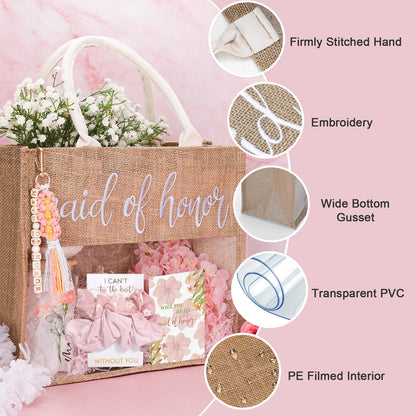 Maid of Honor Proposal Gifts,Will You Be My Maid of Honor Glass Cup Tote Bag Proposal Gifts for Wedding Day