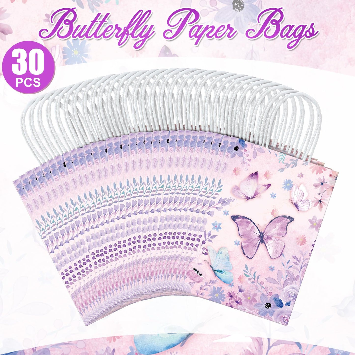 Kolldenn 30 Pcs Butterfly Birthday Party Favor Gifts Bags Candy Goodie Bags with Handles Pink Purple Butterfly Decorations Party Supplies for Girls Birthday Baby Shower Wedding(Romantic Purple)