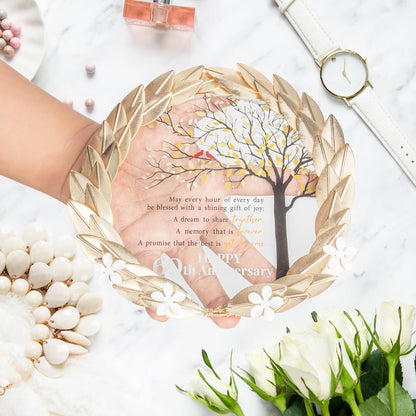 60th Anniversary Wedding Gifts Crystal Plate with Gold Leaf Wreath - 60 Years Anniversary Wedding Unique Gifts Ideas for Parents Couple - Cardinal Style