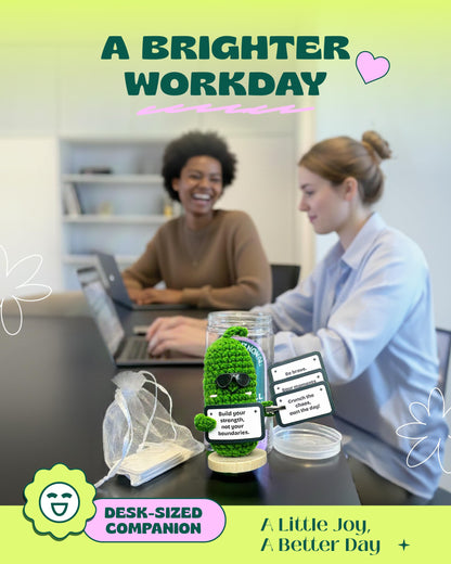 Emotional Support Pickle. Premium Handmade Crochet Plush. 15 Motivational Swappable Cards and Customizable QR Messages. Funny Gift. Perfec for Friends, Coworkers, Motivational Gift.