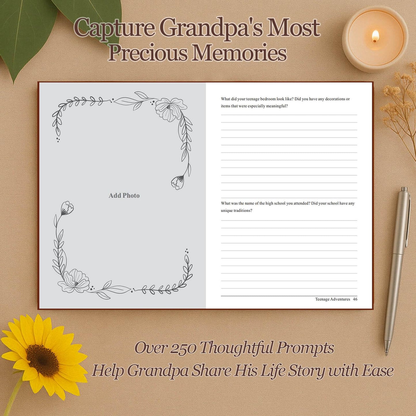 Grandpa I Want to Hear Your Life Story Journal, Leather Hardcover Book with 250+ Prompt Questions for Grandfather to Share His Love and Memories, Gifts for Grandpa Birthday Father's Day Christmas