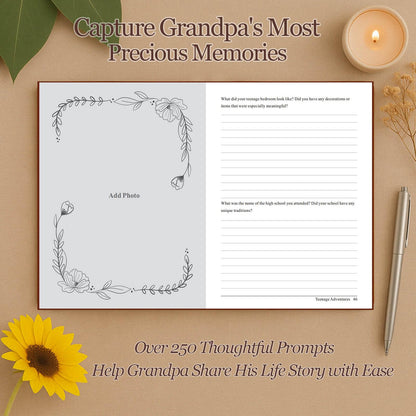 Grandpa I Want to Hear Your Life Story Journal, Leather Hardcover Book with 250+ Prompt Questions for Grandfather to Share His Love and Memories, Gifts for Grandpa Birthday Father's Day Christmas