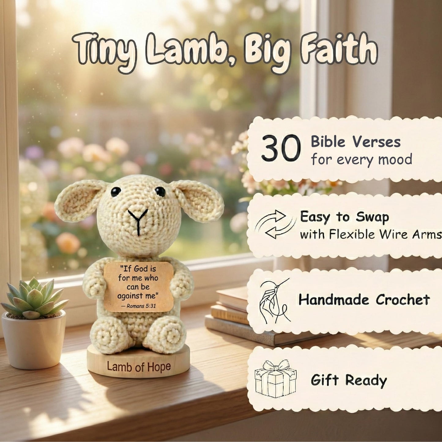Christian Gifts for Women Men | 30 Empowering Bible Verses Prayer Cards by the Positive Crochet Lamb | Emotional Support Religious Confirmation Catholic Gift for Fathers Day, Birthday, Graduation Gift