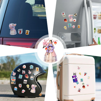 100 PCS South Korea Stickers – Korean Travel Icons, Food & Culture Vinyl Waterproof Decals for Laptop, Scrapbook, Water Bottle, Car, Guitar – Fun Gift for Teens & Adults
